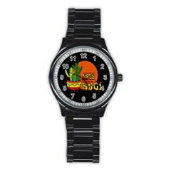 Cactus - Free Hugs Stainless Steel Round Watch by Valentinaart