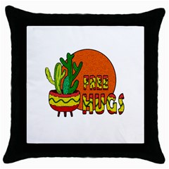 Cactus - Free Hugs Throw Pillow Case (black) by Valentinaart