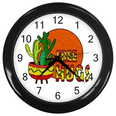 Cactus - Free Hugs Wall Clocks (black) by Valentinaart