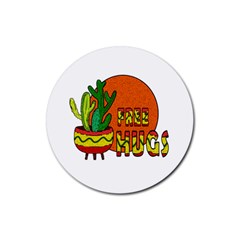 Cactus - Free Hugs Rubber Round Coaster (4 Pack)  by Valentinaart