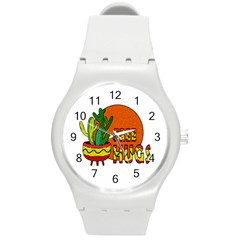 Cactus - Free Hugs Round Plastic Sport Watch (m) by Valentinaart