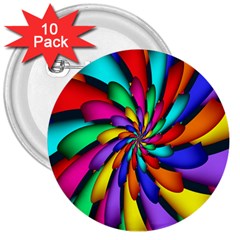 Star Flower Color Rainbow 3  Buttons (10 Pack) 