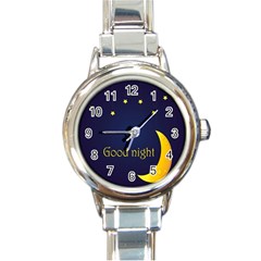 Star Moon Good Night Blue Sky Yellow Light Round Italian Charm Watch by Mariart