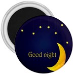 Star Moon Good Night Blue Sky Yellow Light 3  Magnets Front