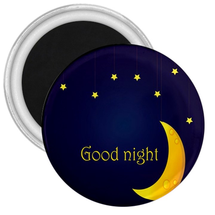 Star Moon Good Night Blue Sky Yellow Light 3  Magnets