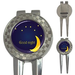 Star Moon Good Night Blue Sky Yellow Light 3-in-1 Golf Divots by Mariart