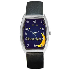 Star Moon Good Night Blue Sky Yellow Light Barrel Style Metal Watch by Mariart