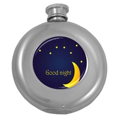 Star Moon Good Night Blue Sky Yellow Light Round Hip Flask (5 Oz) by Mariart