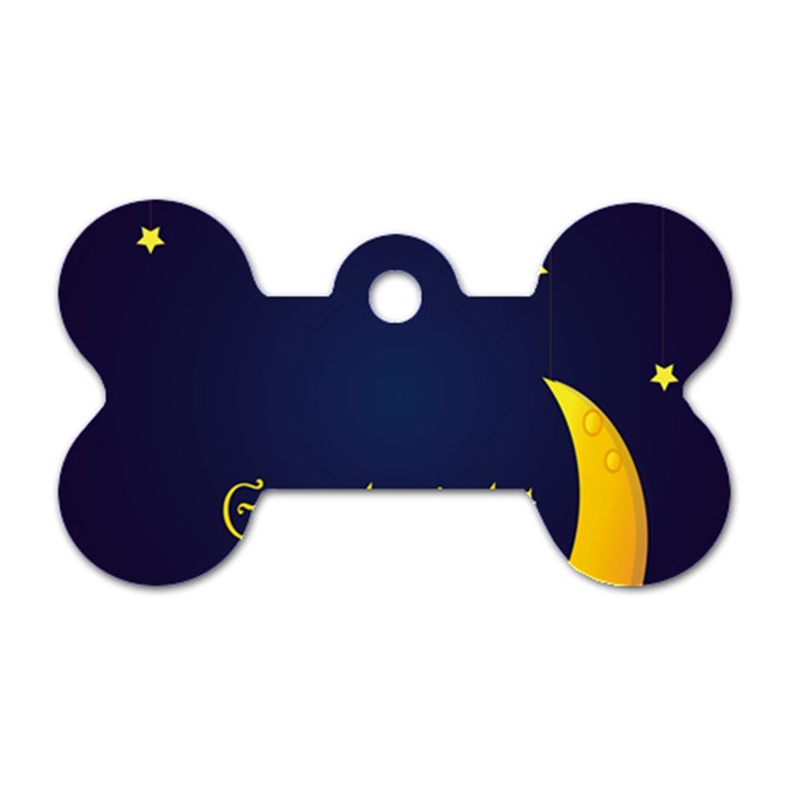 Star Moon Good Night Blue Sky Yellow Light Dog Tag Bone (One Side)