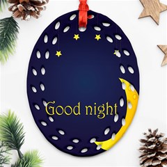 Star Moon Good Night Blue Sky Yellow Light Ornament (oval Filigree) by Mariart