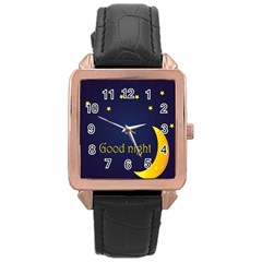 Star Moon Good Night Blue Sky Yellow Light Rose Gold Leather Watch  by Mariart