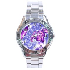 Space Stone Purple Silver Wave Chevron Stainless Steel Analogue Watch