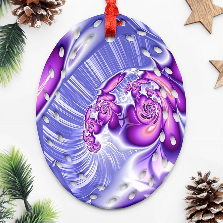 Space Stone Purple Silver Wave Chevron Ornament (Oval Filigree)