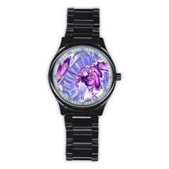 Space Stone Purple Silver Wave Chevron Stainless Steel Round Watch by Mariart