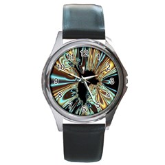 Silver Gold Hole Black Space Round Metal Watch