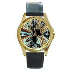 Silver Gold Hole Black Space Round Gold Metal Watch