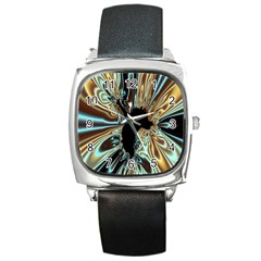 Silver Gold Hole Black Space Square Metal Watch by Mariart