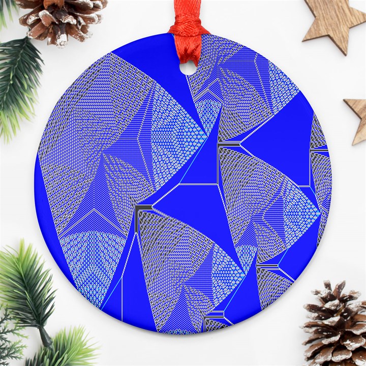 Wave Chevron Plaid Circle Polka Line Light Blue Triangle Ornament (Round)