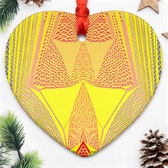 Wave Chevron Plaid Circle Polka Line Light Yellow Red Blue Triangle Ornament (heart) by Mariart