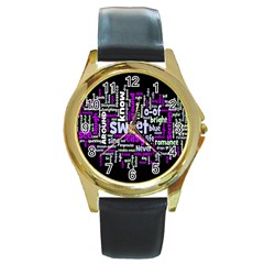 Writing Color Rainbow Sweer Love Round Gold Metal Watch by Mariart