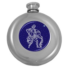 Aquarius Zodiac Star Round Hip Flask (5 Oz) by Mariart