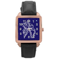 Aquarius Zodiac Star Rose Gold Leather Watch  by Mariart