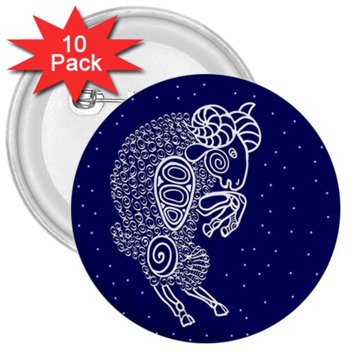 Aries Zodiac Star 3  Buttons (10 pack) 