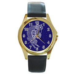 Aries Zodiac Star Round Gold Metal Watch by Mariart