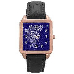 Aries Zodiac Star Rose Gold Leather Watch  by Mariart