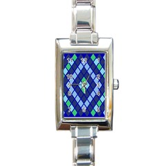 Blue Diamonds Green Grey Plaid Line Chevron Rectangle Italian Charm Watch by Mariart