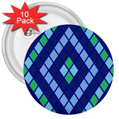 Blue Diamonds Green Grey Plaid Line Chevron 3  Buttons (10 Pack)  by Mariart