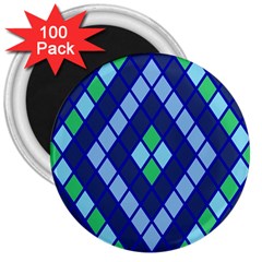 Blue Diamonds Green Grey Plaid Line Chevron 3  Magnets (100 Pack) by Mariart