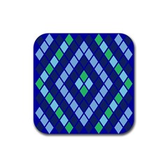 Blue Diamonds Green Grey Plaid Line Chevron Rubber Coaster (square)  by Mariart