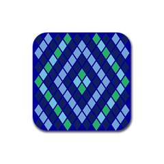 Blue Diamonds Green Grey Plaid Line Chevron Rubber Square Coaster (4 Pack)  by Mariart