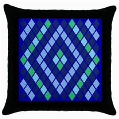 Blue Diamonds Green Grey Plaid Line Chevron Throw Pillow Case (black) by Mariart