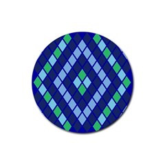 Blue Diamonds Green Grey Plaid Line Chevron Rubber Round Coaster (4 Pack) 