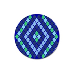 Blue Diamonds Green Grey Plaid Line Chevron Magnet 3  (round) by Mariart