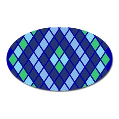 Blue Diamonds Green Grey Plaid Line Chevron Oval Magnet by Mariart