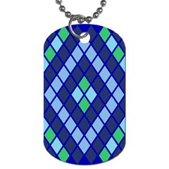 Blue Diamonds Green Grey Plaid Line Chevron Dog Tag (two Sides) by Mariart