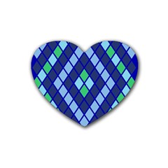 Blue Diamonds Green Grey Plaid Line Chevron Heart Coaster (4 Pack) 