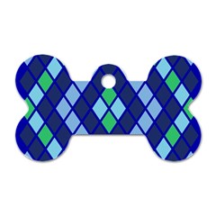 Blue Diamonds Green Grey Plaid Line Chevron Dog Tag Bone (two Sides) by Mariart