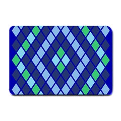 Blue Diamonds Green Grey Plaid Line Chevron Small Doormat  by Mariart