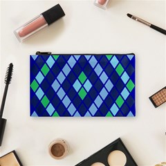 Blue Diamonds Green Grey Plaid Line Chevron Cosmetic Bag (small)  by Mariart