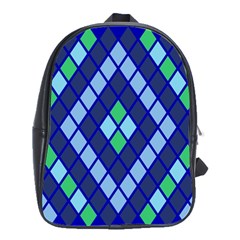 Blue Diamonds Green Grey Plaid Line Chevron School Bags(large)  by Mariart