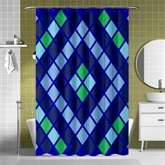 Blue Diamonds Green Grey Plaid Line Chevron Shower Curtain 48  X 72  (small)  by Mariart