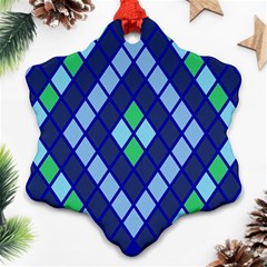 Blue Diamonds Green Grey Plaid Line Chevron Ornament (snowflake) by Mariart