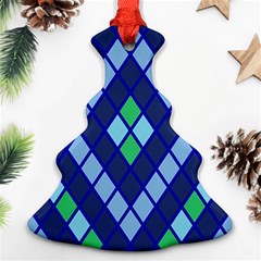 Blue Diamonds Green Grey Plaid Line Chevron Christmas Tree Ornament (two Sides) by Mariart