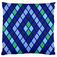 Blue Diamonds Green Grey Plaid Line Chevron Large Cushion Case (two Sides) by Mariart