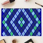 Blue Diamonds Green Grey Plaid Line Chevron Cosmetic Bag (XXL)  Back