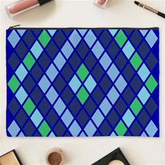 Blue Diamonds Green Grey Plaid Line Chevron Cosmetic Bag (xxxl)  by Mariart